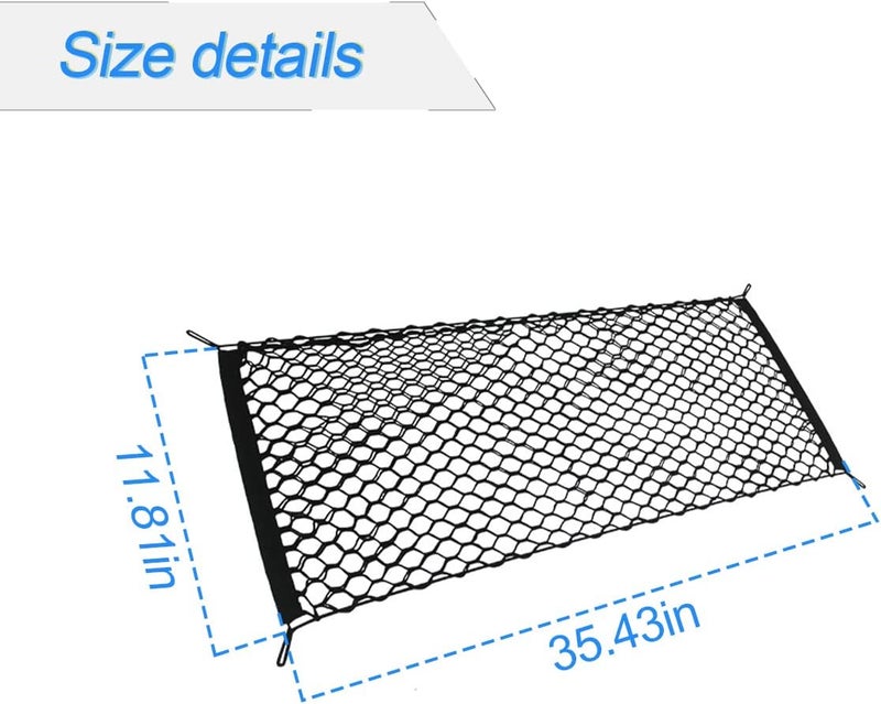 Hanemia Car Rear Cargo Net, Adjustable Elastic Storage Organizer Net, Trunk Cargo Storage Net, Universal Fit for Car, Vehicle, SUV (35.4" x 11.8") - Image 2